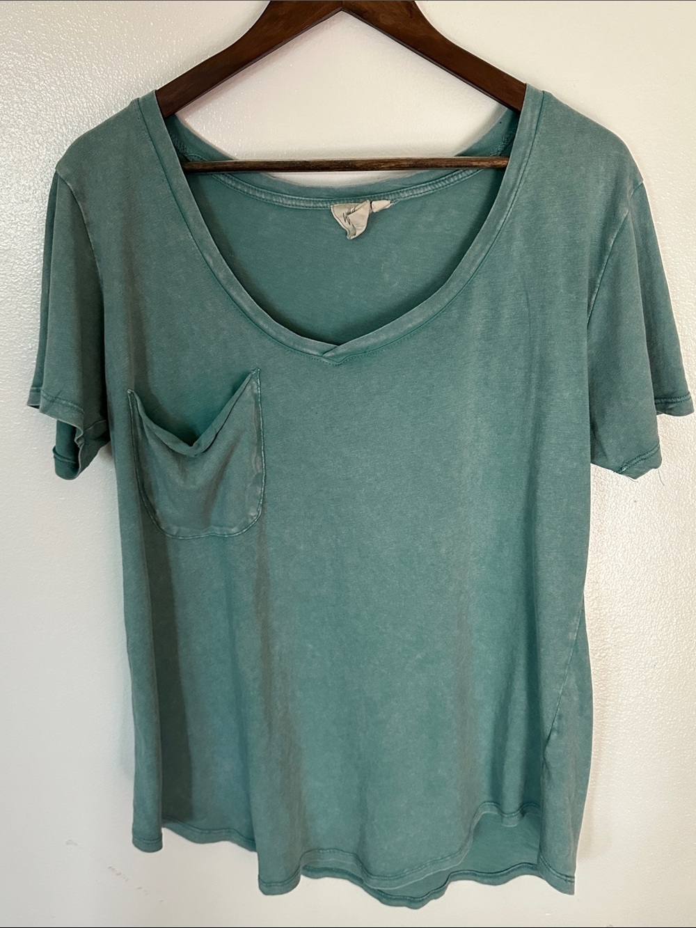 White Crow Washed Teal V-Neck Pocket Tee
